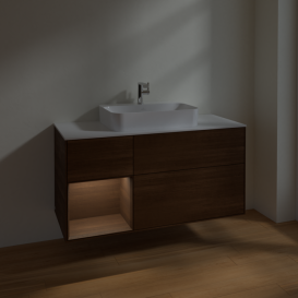 Тумба под раковину Villeroy & Boch Finion 120х50,1 см с подсветкой МДФ шпон грецкого ореха/стекло белое матовое F411GNGN