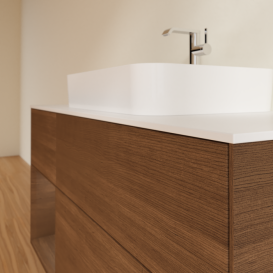 Тумба под раковину Villeroy & Boch Finion 120х50,1 см с подсветкой МДФ шпон грецкого ореха/стекло белое матовое F411GNGN