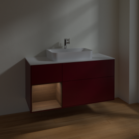 Тумба під раковину Villeroy & Boch Finion 120х50,1 см із підсвічуванням МДФ півонія матовий лак/скло біле матове F411GNHB