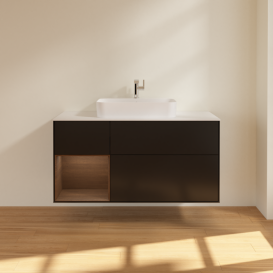 Тумба под раковину Villeroy & Boch Finion 120х50,1 см с подсветкой МДФ черный матовый лак/стекло белое матовое F411GNPD