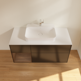 Тумба под раковину Villeroy & Boch Finion 120х50,1 см с подсветкой МДФ черный матовый лак/стекло белое матовое F411GNPD