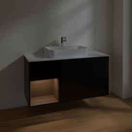 Тумба под раковину Villeroy & Boch Finion 120х50,1 см с подсветкой МДФ черный матовый лак/стекло белое матовое F411GNPD