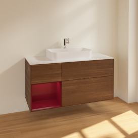 Тумба под раковину Villeroy & Boch Finion 120х50,1 см с подсветкой МДФ шпон грецкого ореха/стекло белое матовое F411HBGN