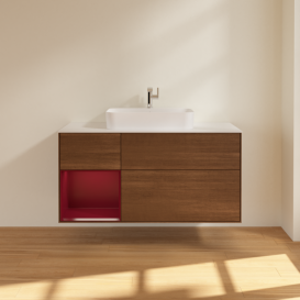 Тумба под раковину Villeroy & Boch Finion 120х50,1 см с подсветкой МДФ шпон грецкого ореха/стекло белое матовое F411HBGN