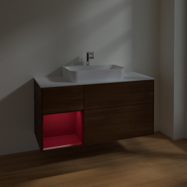 Тумба под раковину Villeroy & Boch Finion 120х50,1 см с подсветкой МДФ шпон грецкого ореха/стекло белое матовое F411HBGN