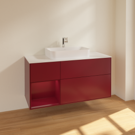 Тумба под раковину Villeroy & Boch Finion 120х50,1 см с подсветкой МДФ пион матовый лак/стекло белое матовое F411HBHB