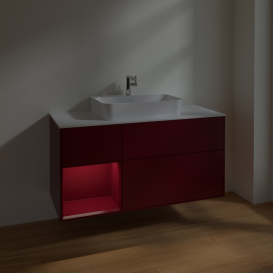 Тумба под раковину Villeroy & Boch Finion 120х50,1 см с подсветкой МДФ пион матовый лак/стекло белое матовое F411HBHB