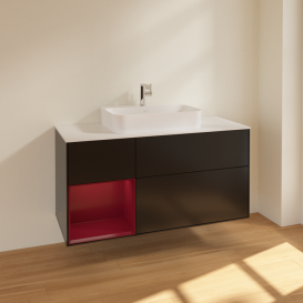 Тумба под раковину Villeroy & Boch Finion 120х50,1 см с подсветкой МДФ черный матовый лак/стекло белое матовое F411HBPD