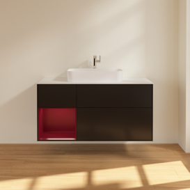 Тумба под раковину Villeroy & Boch Finion 120х50,1 см с подсветкой МДФ черный матовый лак/стекло белое матовое F411HBPD