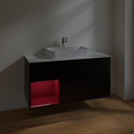 Тумба под раковину Villeroy & Boch Finion 120х50,1 см с подсветкой МДФ черный матовый лак/стекло белое матовое F411HBPD