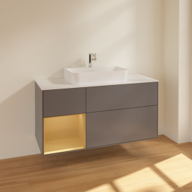 Тумба под раковину Villeroy & Boch Finion 120х50,1 см с подсветкой МДФ антрацит матовый лак/стекло белое матовое F411HFGK