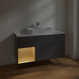 Тумба под раковину Villeroy & Boch Finion 120х50,1 см с подсветкой МДФ антрацит матовый лак/стекло белое матовое F411HFGK