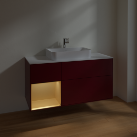 Тумба под раковину Villeroy & Boch Finion 120х50,1 см с подсветкой МДФ пион матовый лак/стекло белое матовое F411HFHB