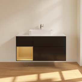 Тумба под раковину Villeroy & Boch Finion 120х50,1 см с подсветкой МДФ черный матовый лак/стекло белое матовое F411HFPD