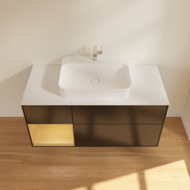 Тумба под раковину Villeroy & Boch Finion 120х50,1 см с подсветкой МДФ черный матовый лак/стекло белое матовое F411HFPD