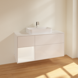 Тумба под раковину Villeroy & Boch Finion 120х50,1 см с подсветкой МДФ глянцевый белый лак/стекло белое матовое F411MTGF