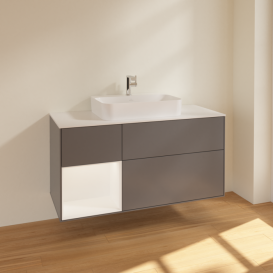 Тумба под раковину Villeroy & Boch Finion 120х50,1 см с подсветкой МДФ антрацит матовый лак/стекло белое матовое F411MTGK