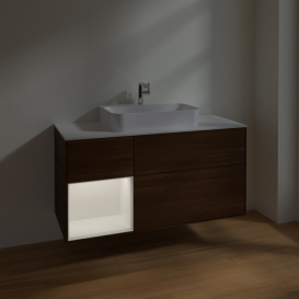 Тумба под раковину Villeroy & Boch Finion 120х50,1 см с подсветкой МДФ шпон грецкого ореха/стекло белое матовое F411MTGN