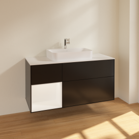 Тумба под раковину Villeroy & Boch Finion 120х50,1 см с подсветкой МДФ черный матовый лак/стекло белое матовое F411MTPD