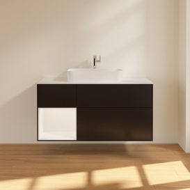 Тумба под раковину Villeroy & Boch Finion 120х50,1 см с подсветкой МДФ черный матовый лак/стекло белое матовое F411MTPD