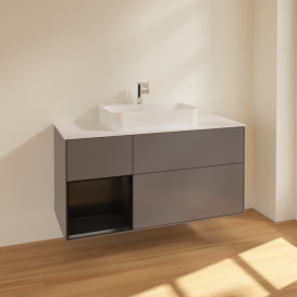 Тумба под раковину Villeroy & Boch Finion 120х50,1 см с подсветкой МДФ антрацит матовый лак/стекло белое матовое F411PDGK