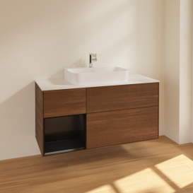 Тумба под раковину Villeroy & Boch Finion 120х50,1 см с подсветкой МДФ шпон грецкого ореха/стекло белое матовое F411PDGN