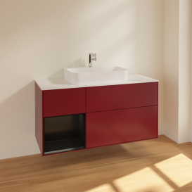 Тумба под раковину Villeroy & Boch Finion 120х50,1 см с подсветкой МДФ пион матовый лак/стекло белое матовое F411PDHB