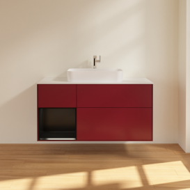 Тумба под раковину Villeroy & Boch Finion 120х50,1 см с подсветкой МДФ пион матовый лак/стекло белое матовое F411PDHB