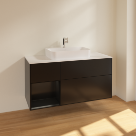 Тумба под раковину Villeroy & Boch Finion 120х50,1 см с подсветкой МДФ черный матовый лак/стекло белое матовое F411PDPD