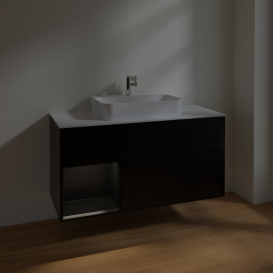 Тумба под раковину Villeroy & Boch Finion 120х50,1 см с подсветкой МДФ черный матовый лак/стекло белое матовое F411PDPD