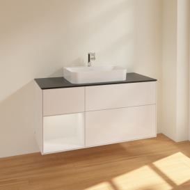 Тумба под раковину Villeroy & Boch Finion 120х50,1 см с подсветкой МДФ глянцевый белый лак/стекло черное матовое F412GFGF