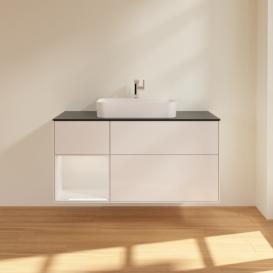 Тумба под раковину Villeroy & Boch Finion 120х50,1 см с подсветкой МДФ глянцевый белый лак/стекло черное матовое F412GFGF