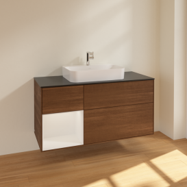 Тумба под раковину Villeroy & Boch Finion 120х50,1 см с подсветкой МДФ шпон грецкого ореха/стекло черное матовое F412GFGN