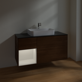 Тумба под раковину Villeroy & Boch Finion 120х50,1 см с подсветкой МДФ шпон грецкого ореха/стекло черное матовое F412GFGN