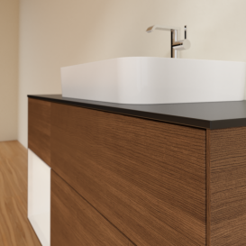 Тумба под раковину Villeroy & Boch Finion 120х50,1 см с подсветкой МДФ шпон грецкого ореха/стекло черное матовое F412GFGN