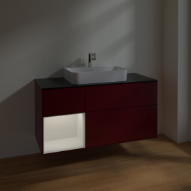 Тумба под раковину Villeroy & Boch Finion 120х50,1 см с подсветкой МДФ пион матовый лак/стекло черное матовое F412GFHB