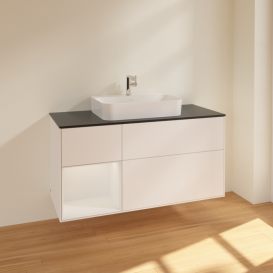 Тумба под раковину Villeroy & Boch Finion 120х50,1 см с подсветкой МДФ белый матовый лак/стекло черное матовое F412GFMT