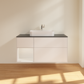 Тумба под раковину Villeroy & Boch Finion 120х50,1 см с подсветкой МДФ белый матовый лак/стекло черное матовое F412GFMT