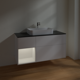 Тумба под раковину Villeroy & Boch Finion 120х50,1 см с подсветкой МДФ белый матовый лак/стекло черное матовое F412GFMT