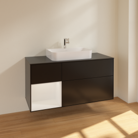 Тумба под раковину Villeroy & Boch Finion 120х50,1 см с подсветкой МДФ черный матовый лак/стекло черное матовое F412GFPD