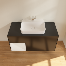 Тумба под раковину Villeroy & Boch Finion 120х50,1 см с подсветкой МДФ черный матовый лак/стекло черное матовое F412GFPD