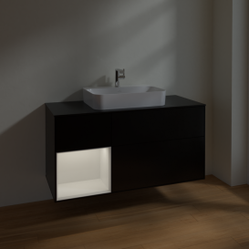 Тумба под раковину Villeroy & Boch Finion 120х50,1 см с подсветкой МДФ черный матовый лак/стекло черное матовое F412GFPD