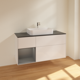 Тумба под раковину Villeroy & Boch Finion 120х50,1 см с подсветкой МДФ глянцевый белый лак/стекло черное матовое F412GKGF