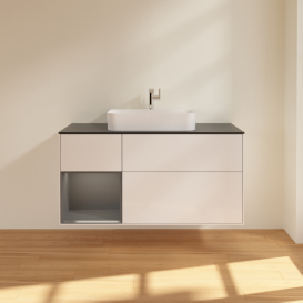 Тумба под раковину Villeroy & Boch Finion 120х50,1 см с подсветкой МДФ глянцевый белый лак/стекло черное матовое F412GKGF