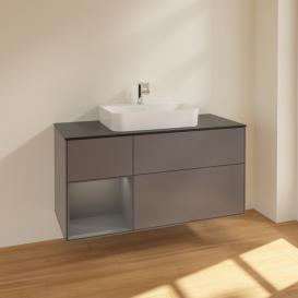 Тумба под раковину Villeroy & Boch Finion 120х50,1 см с подсветкой МДФ антрацит матовый лак/стекло черное матовое F412GKGK