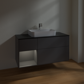 Тумба под раковину Villeroy & Boch Finion 120х50,1 см с подсветкой МДФ антрацит матовый лак/стекло черное матовое F412GKGK