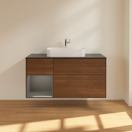 Тумба под раковину Villeroy & Boch Finion 120х50,1 см с подсветкой МДФ шпон грецкого ореха/стекло черное матовое F412GKGN