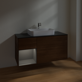 Тумба под раковину Villeroy & Boch Finion 120х50,1 см с подсветкой МДФ шпон грецкого ореха/стекло черное матовое F412GKGN