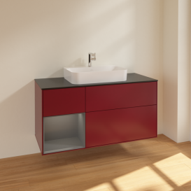 Тумба под раковину Villeroy & Boch Finion 120х50,1 см с подсветкой МДФ пион матовый лак/стекло черное матовое F412GKHB