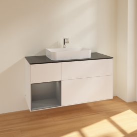 Тумба под раковину Villeroy & Boch Finion 120х50,1 см с подсветкой МДФ белый матовый лак/стекло черное матовое F412GKMT